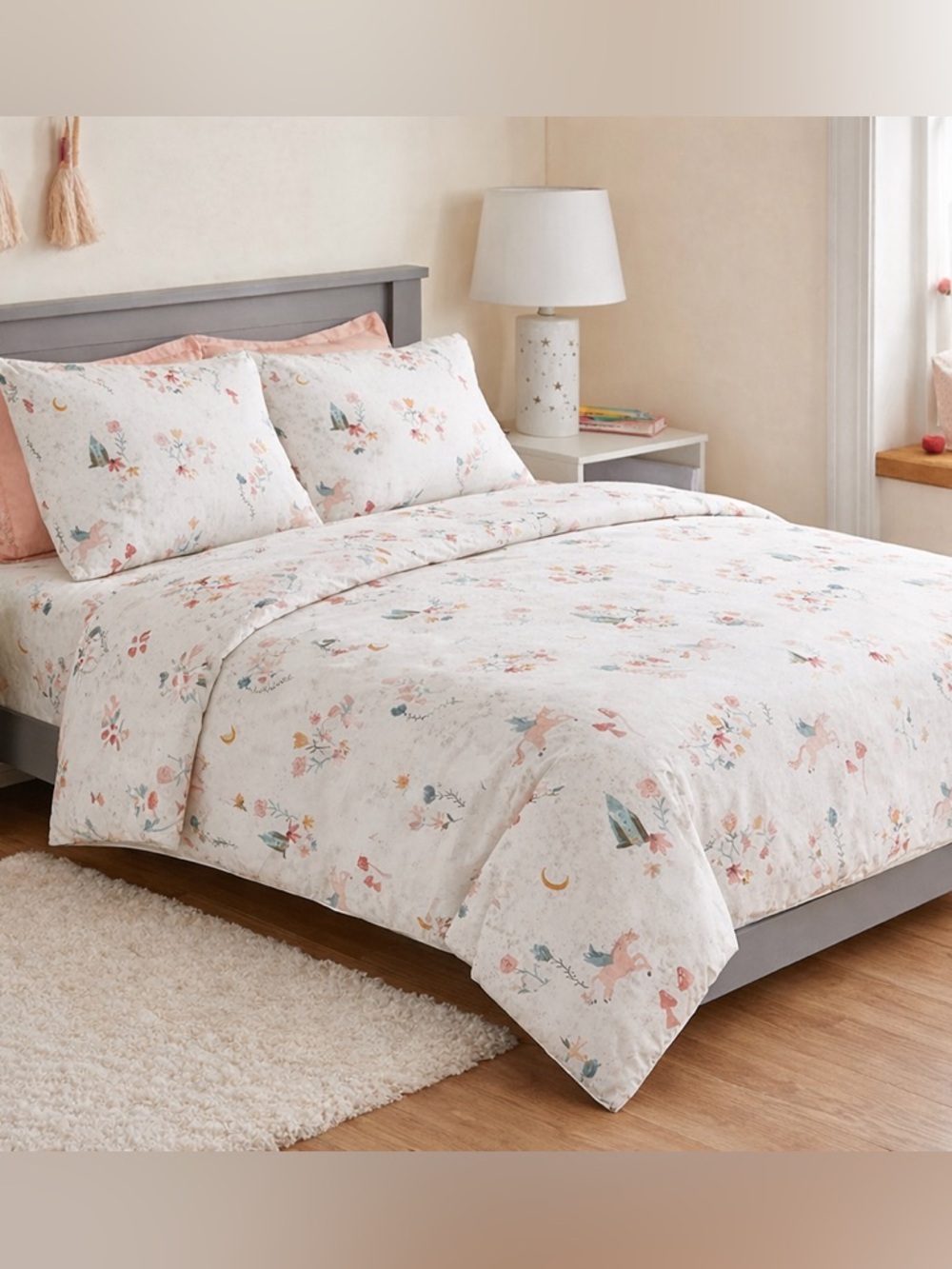Pillowfort Full Pegasus Cotton Kids Sheet Set Fairy Floral Full 4 Pc